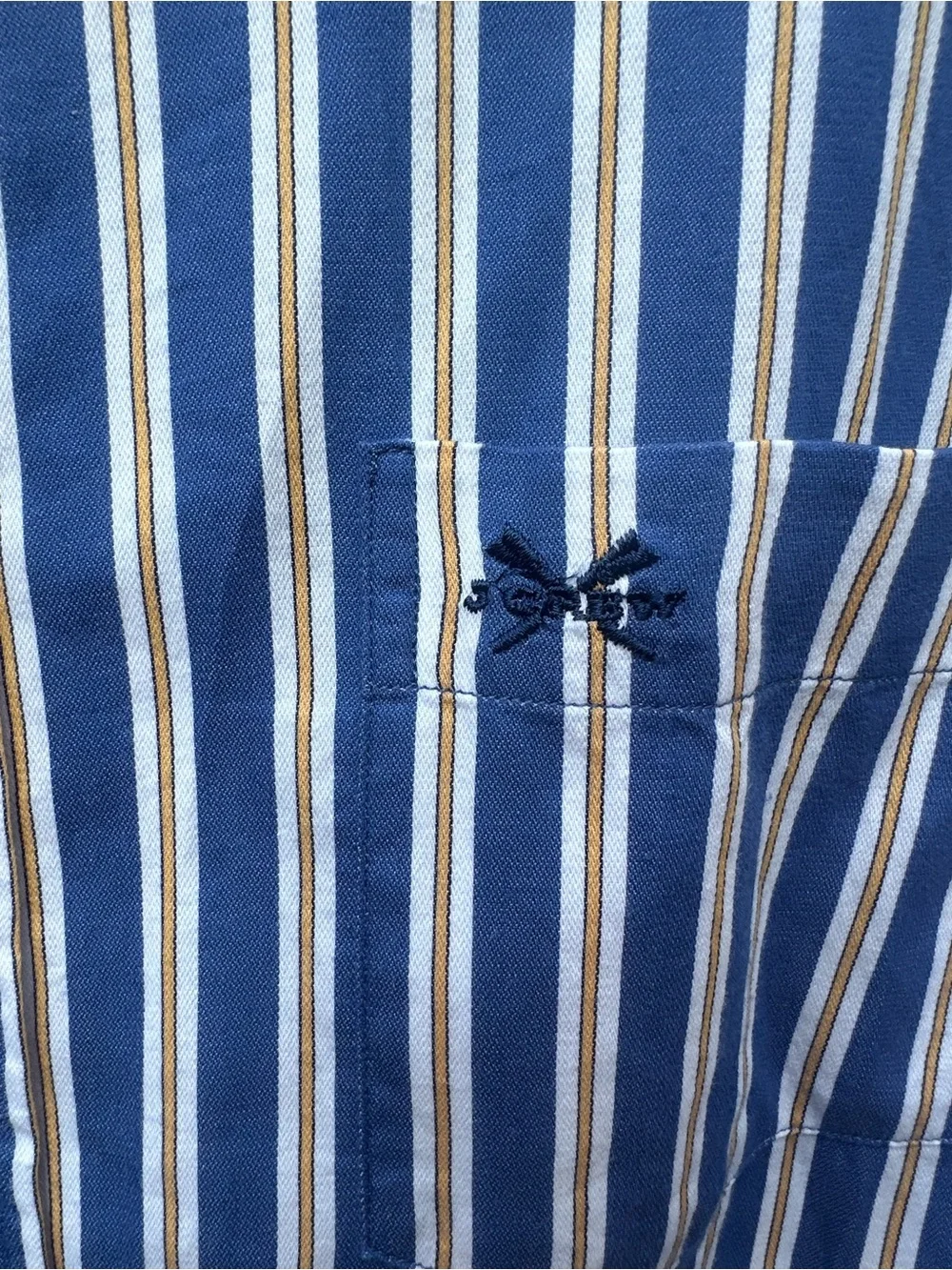 J. Crew Blue, White & Yellow Striped Short-Sleeve Button-Down Shirt